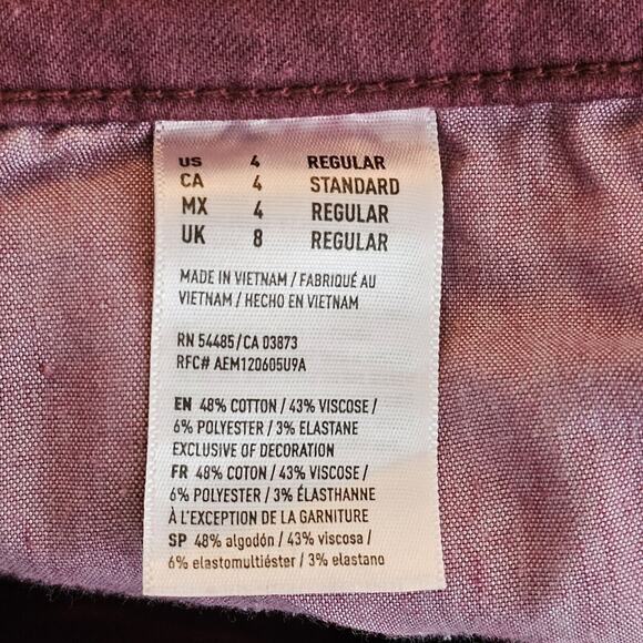 American Eagle Outfitters Womens Maroon Jeggings Skinny Stretch Sz 4 Distressed - Picture 10 of 12